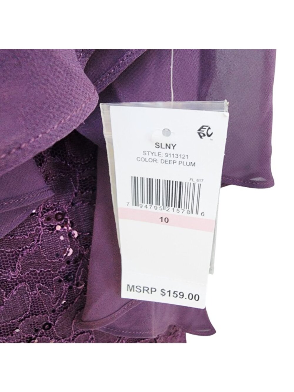 SLNY Deep Purple Beaded Capelet Lace Gown dress Size 10 MSRP $159.00 - Picture 4 of 8